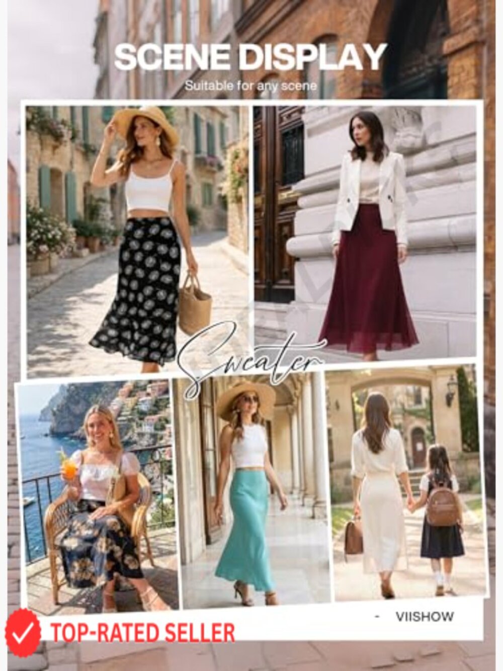 Chiffon Maxi Skirt High Elastic Waist A-Line Flowy Midi with Lining Business - Picture 5 of 7